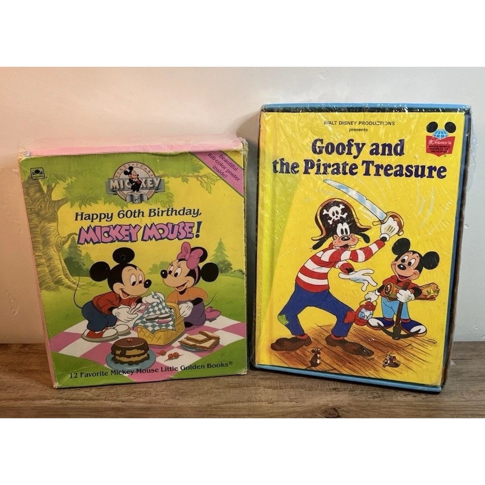 Vintage Disney Goofy Pirate Treasure Sealed Book Set + Mickey Mouse 60th